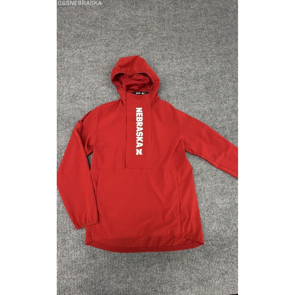 Adidas Men's Nebraska Huskers Pullover Windbreaker Red Hooded Sz S